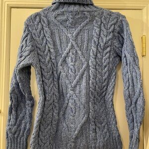 Aran Crafts Blue Cowl & Turtleneck Sweater with Chunky Cable-Knit Design
